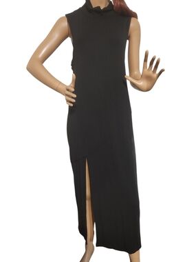Good American Black Sleeveless Maxi Dress with Front Slit